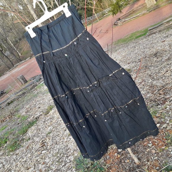 Boho Skirt Long Beaded Vintage Gypsy Skirts Black - Picture 4 of 13